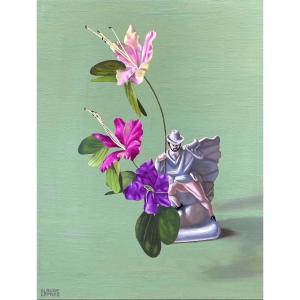 Claude Lepape (1913-1994). Orchids With The Porcelain Man. Oil On Panel.