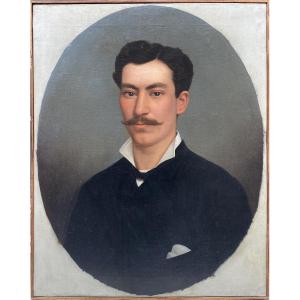19th Century French School. Portrait Of A Man With A Mustache. Oil On Canvas.