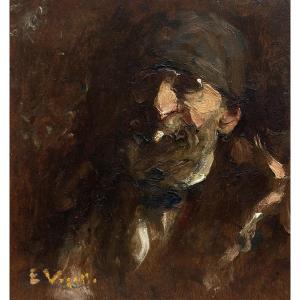Enrico Vegetti (1863-1951). The Last Portrait Or Self-portrait. Oil On Panel, Signed.