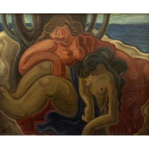 Roger Astruc (1918-2000). Les Deux Amies, 1944. Oil On Canvas, Signed And Dated.