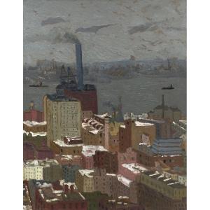 Jacqueline Gilson (1912-1991). Snowy Rooftops In New York (?), 1935. Oil On Paper. 