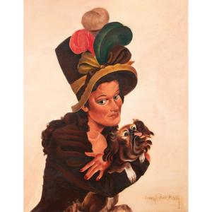 Raymond Bret Koch (1902-1996). Woman With Dog, 1940. Oil On Panel.