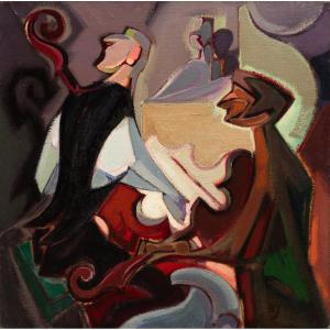 Roland Gaubert (1914-1997). The Musicians, Circa 1840. Oil On Canvas.