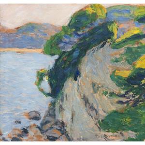 Fernand Lantoine (maretz 1876 - Paris 1956). Coastal Landscape. Oil On Cardboard, Signed.