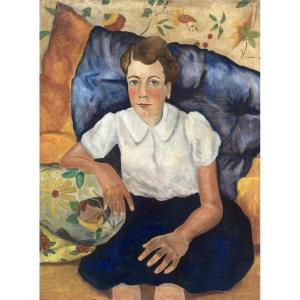 Louis Goyet (1907-1982). Portrait Of A Young Girl. Oil On Canvas.