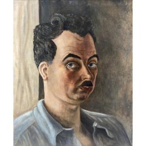 Louis Goyet (1907-1982). Portrait Of A Man. Oil On Cardboard.