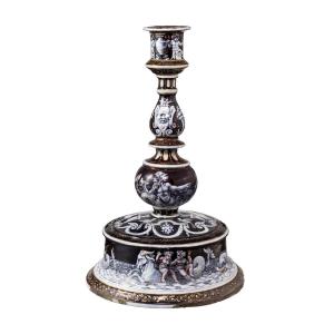 Large Limoges Enamel Candlestick