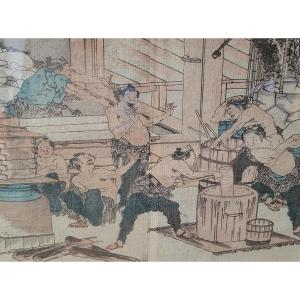 Double Humorous Japanese Print - Dough Kneading - Framed - Manga
