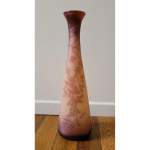 Large Gallé Piriform Vase - Decor Of Flowering Branches - Signed