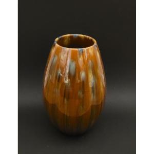 Clément Massier - Oblong Vase - Flamed Decor - Ceramic
