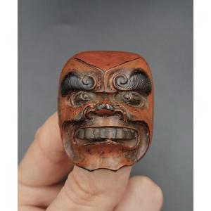 Netsuke - Shikami Mask - Lacquered Wood - Japan - 19th Century