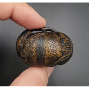 Netsuke - Mandarin With Dragon - Wood - Japan - 19th Century