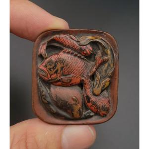 Netsuke - Basket Of Fish - Japan - 19th Century - Lacquered Wood