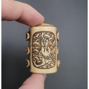 Inro Miniature - Ryujin In The Waves - Deer Antler - Meiji Period