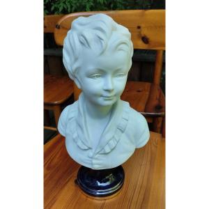 Bust On Pedestal - A. Brongniart- J. A Houdon- Porcelain Biscuit - Limoges - V. 1970.
