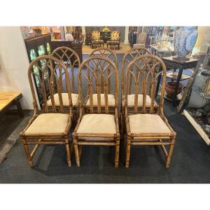 Six Chairs- Rattan- Mcguire - San Francisco-v. 1960.