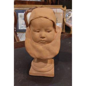 The Child With The Collerette - Terracotta - J. Carriès - C. 1900.
