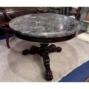 Table - Three Legged Mahogany And Porter Marble- Restoration -circa 1830