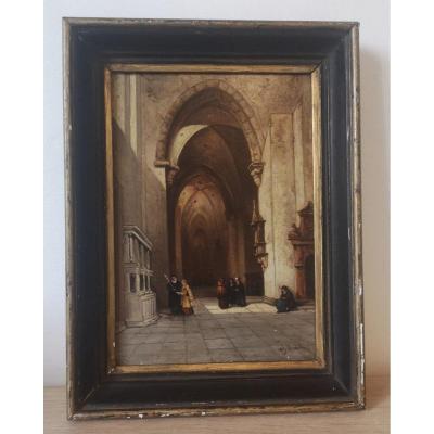 Oil On Panel- Interior Of The Church Of Trier- Johannes Bosboom (1817-1891).