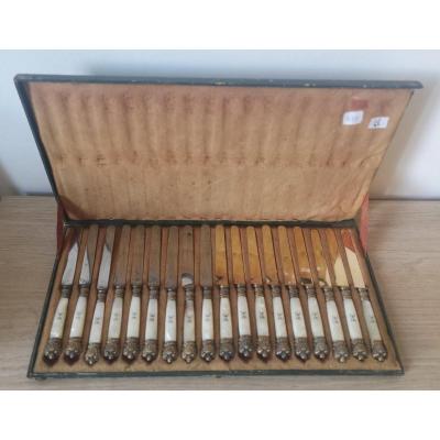 Box- 18 Knives- Vermeil And Nacre- XIX E S.