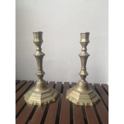 Pair Of Candlesticks- Regency-bronze Gilt- XVIII E S.