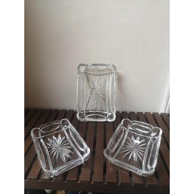 Suite Of Three Raviers- Cut Crystal- Around 1930.