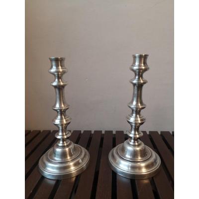 Pair Of Candlesticks- Silver Bronze- Around 1900.