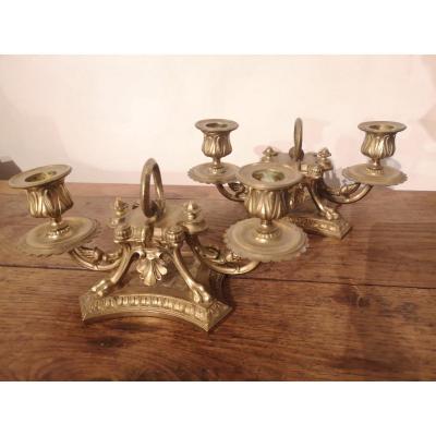 Pair Of Gilded Bronze Candlesticks - Around 1900.