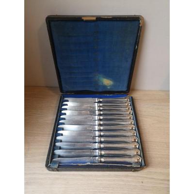 Suite Of Twelve Knives - Silver Metal - Arms - Around 1920.