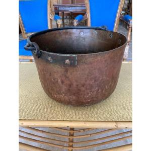 Old Copper Cauldron With Its Wrought Iron Handle, 18th Century