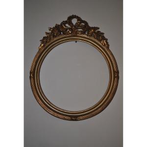 Antique Round Frame In Wood And Gilded Stucco In Louis XVI Style From The 19th Century For Photo Holder Or Other