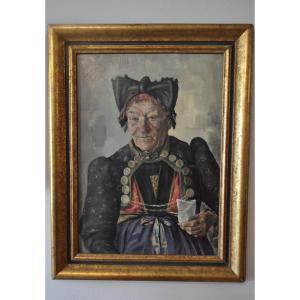 Alfons Tröndle Munich Painting Oil On Panel 1946 Portrait Of A Bavarian Peasant Woman