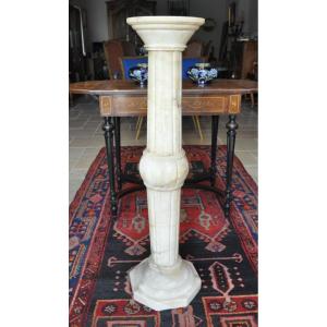 Large Antique Alabaster Column From The Art Deco Period Circa 1930 Pedestal Stand