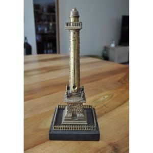 Antique Thermometer On The Vendome Column In Bronze And Marble, 19th Century Sculpture Statuette