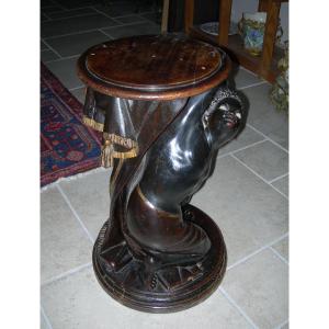 Polychrome Carved Wooden Display Stand, Nubian, Italy, Venetian Work, Antique 19th Century