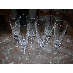 6 Jersey Pattern Champagne Flutes In Saint Louis Crystal, France Ocean Liner Glass, 16.8 Cm