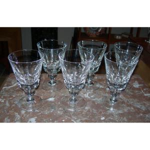 6 Jersey Pattern Water Or Wine Glasses In Saint Louis Crystal, France Ocean Liner Glass, 14.5 Cm