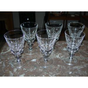 6 Jersey Pattern Water Or Wine Glasses In St. Louis Crystal, France Liner Glass, 13 Cm