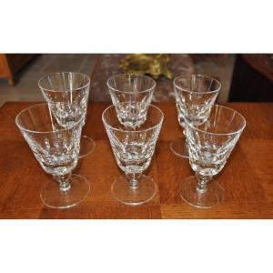6 Jersey Pattern Wine, Liqueur, Or Aperitif Glasses In Saint Louis Crystal, France, 11.2 Cm