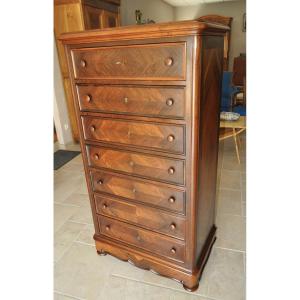 Small Rosewood Chest Of Drawers From The Napoleon III Period, 19th Century, With 7 Drawers, Antique Furniture