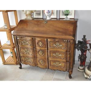 Louis XIV Period Curved Scriban Chest Of Drawers In Solid Walnut 18th Century Antique Scriban Furniture