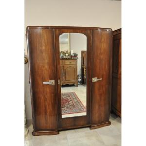 3-door Art Deco Walnut Cabinet 1 Door With Beveled Glass 1930 Antique Furniture