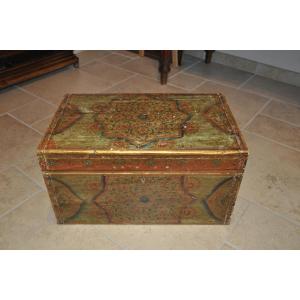 Oriental Painted Wooden Public Writer's Coffre Or Coffret Period End Of 19th Century Turkey Anatolia