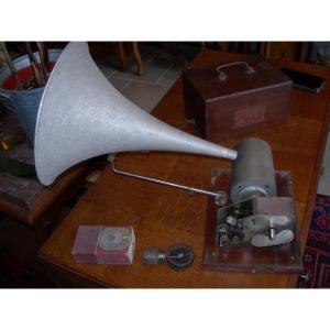 Cylinder Phonograph Pathé Je Chante Haut Et Clair Avec Son Reproducteur Et Son Cornet
