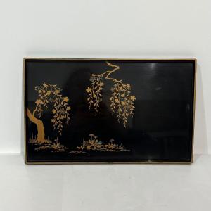 Japanese Lacquered Tray Sakura And Dandelions - Japan