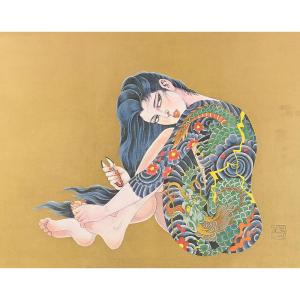 Japanese Print Of A Tattooed Woman By Bonten Tarô - Japan