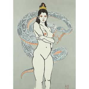 Japanese Print Of A Tattooed Woman By Bonten Tarô - Japan