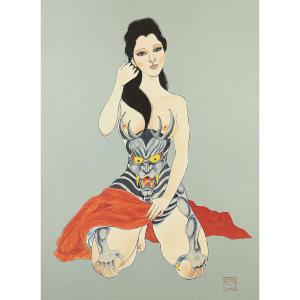 Japanese Print Of A Tattooed Woman By Bonten Tarô - Japan