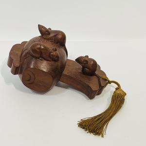 Okimono Japanese Wooden Sculpture Mouse On Mallet - Japan