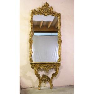Console And Its Golden Wood Mirror Italy 18th H 274 Cm